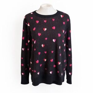 Valentine's Day Womens Black Heart Sweater Cotton Blend Print Crewneck Plus 3X